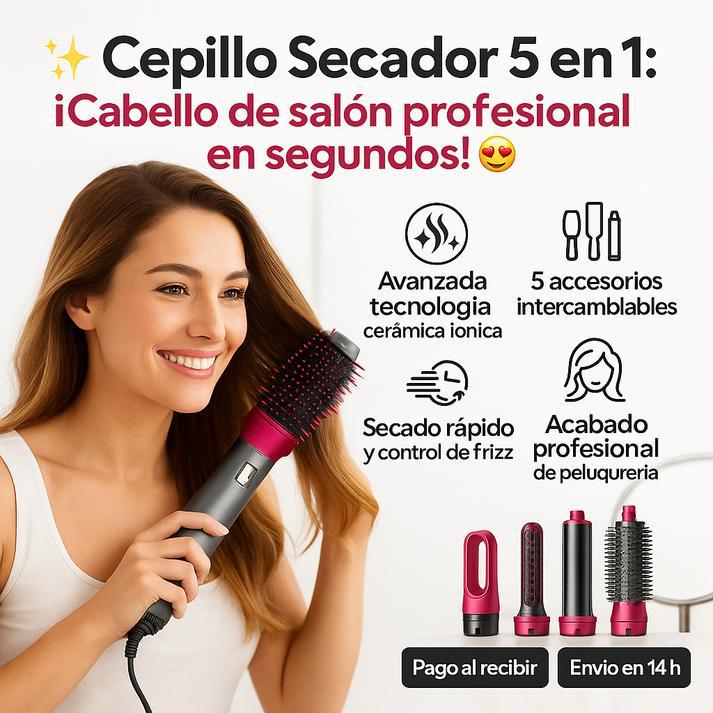 ✨ SECADOR CEPILLO 5 EN 1: PEINADO DE SALÓN EN SEGUNDOS + ¡REGALO SECRETO! 😍