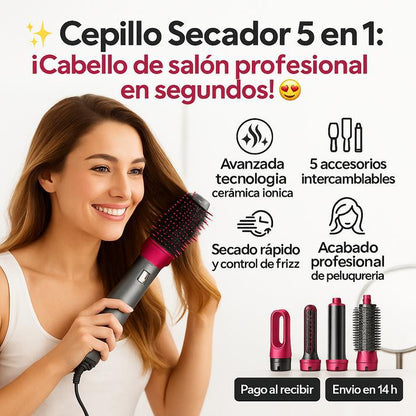 ✨ SECADOR CEPILLO 5 EN 1: PEINADO DE SALÓN EN SEGUNDOS + ¡REGALO SECRETO! 😍