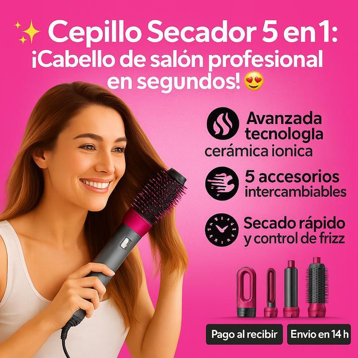 ✨ SECADOR CEPILLO 5 EN 1: PEINADO DE SALÓN EN SEGUNDOS + ¡REGALO SECRETO! 😍
