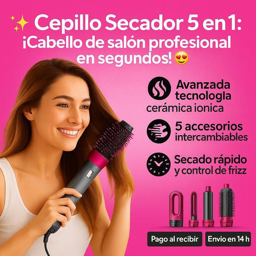 ✨ SECADOR CEPILLO 5 EN 1: PEINADO DE SALÓN EN SEGUNDOS + ¡REGALO SECRETO! 😍
