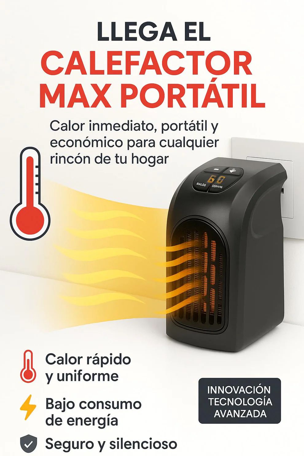 CALENTADOR PORTÁTIL MAX -50% SOLO HOY APROVECHA + Calor instantáneo sin gastar de más 🔥